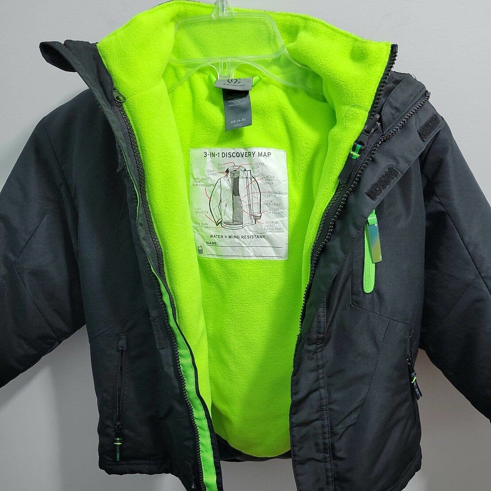 Champion Kids Black & Lime Green 3in1 Puff Jacket Size XS(4-5) 32423-0582 - Picture 4 of 9
